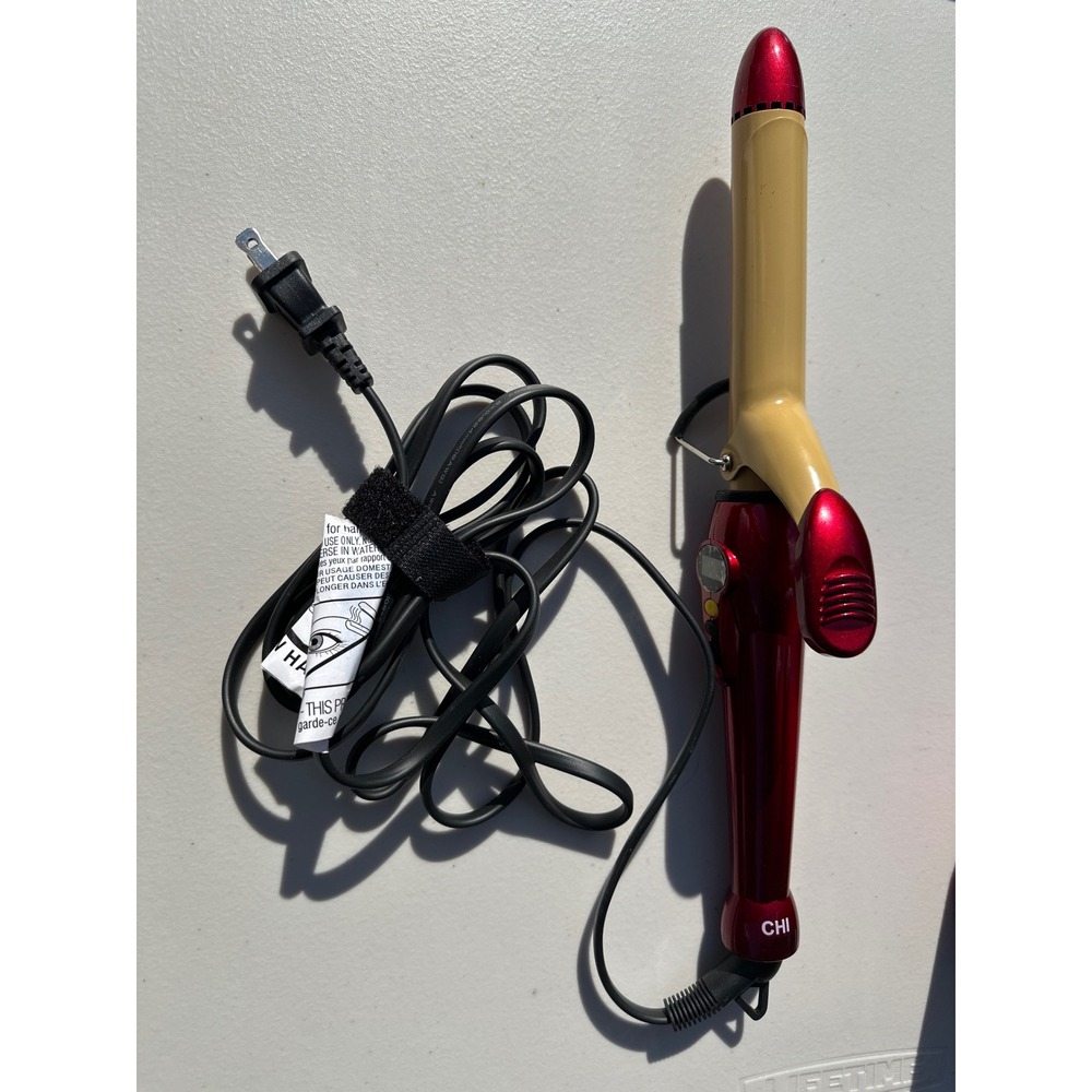 CHI Air Tourmaline Ceramic Curling Iron Red Gold Digital CA1033 1 Inch Barrel